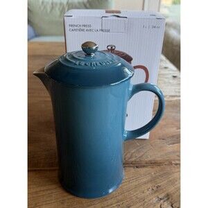 Le Creuset Stoneware 34 oz 1 Liter French Press Deep Teal Blue NEW